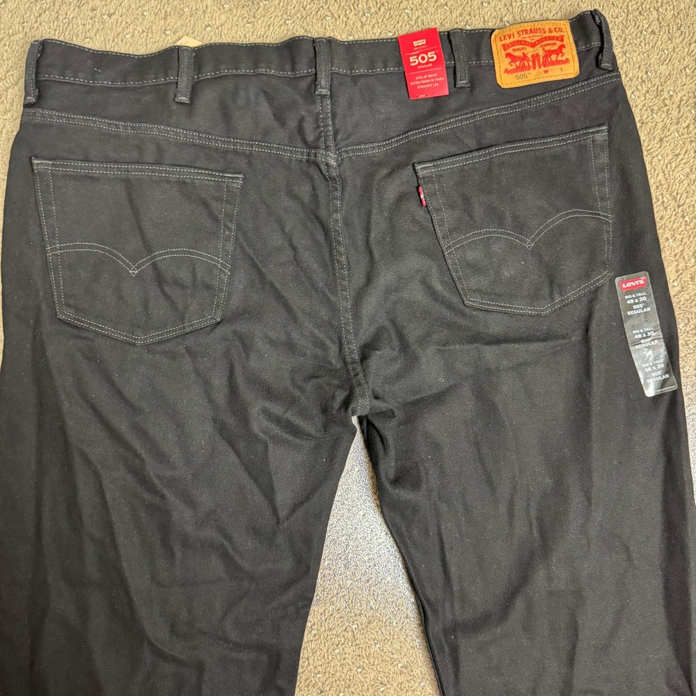 Levis 505 Regular Fit Straight Leg Jeans Mens 48x30 Big & Tall Black Denim NWT - Picture 4 of 11
